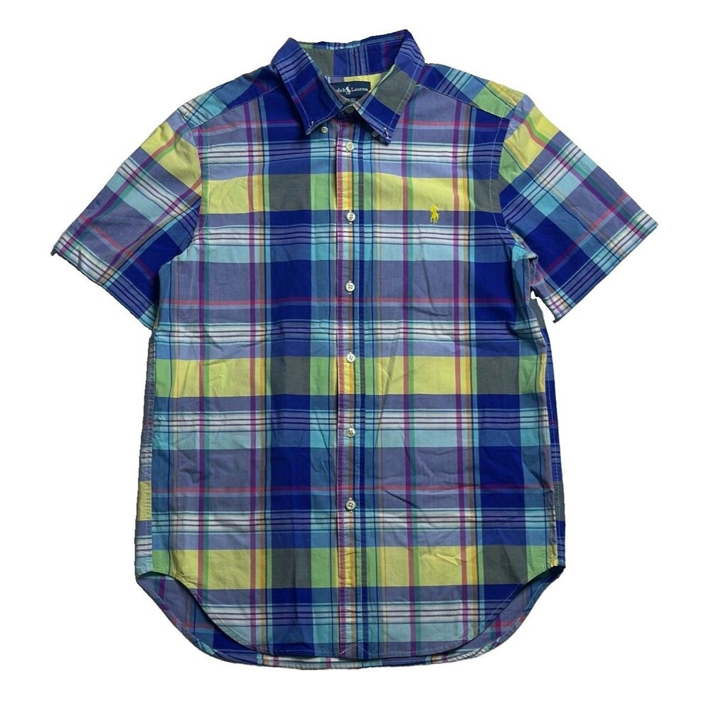 Ralph Lauren Shirt Boys 14-16 Multi Color Plaid Short Sleeve Button Down Casual
